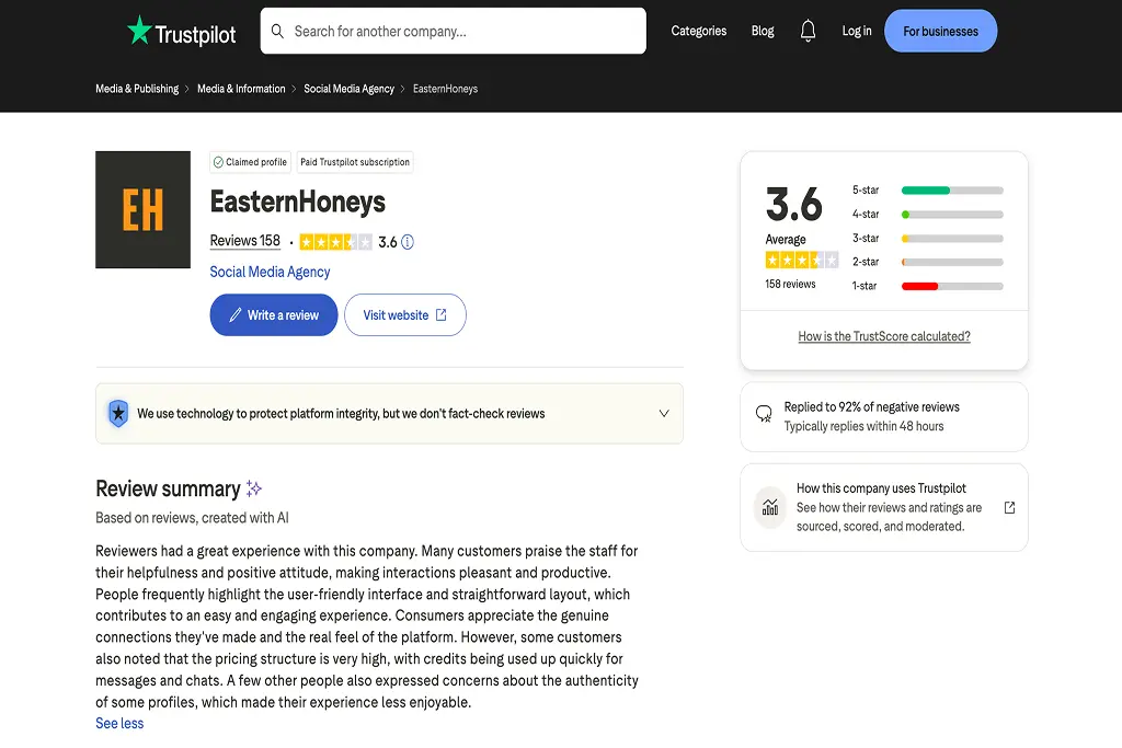 EasternHones reviews and rating on Trustpilot