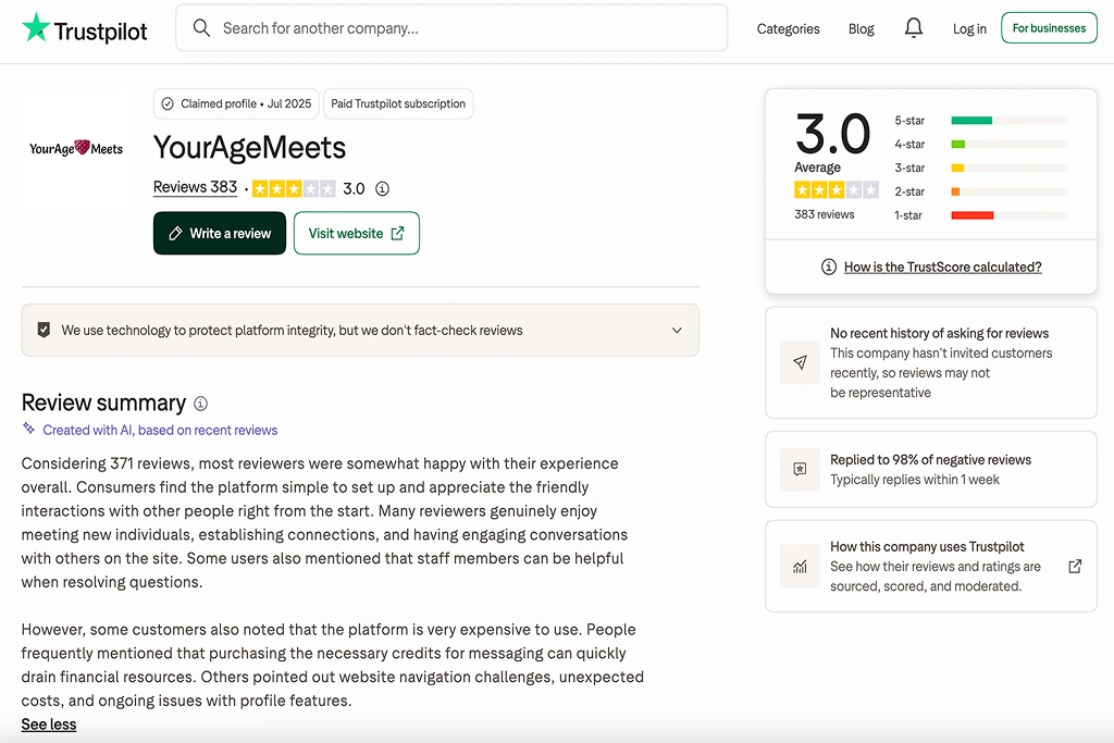 YourAgeMeets reviews and rating on Trustpilot